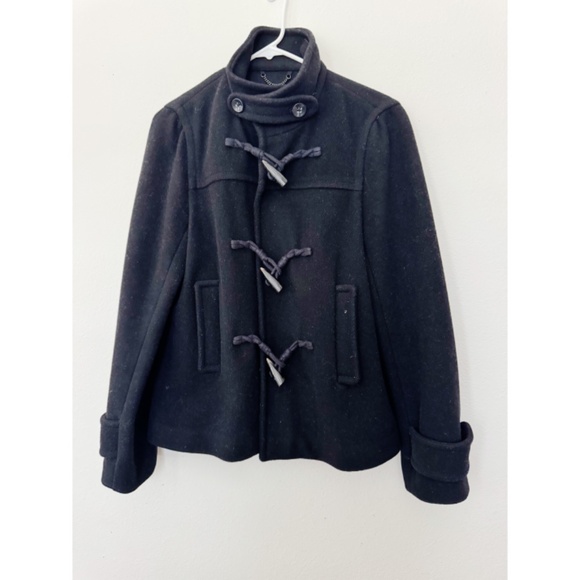 Banana Republic Wool Duffle Toggle Button Coat Black M - Picture 2 of 7